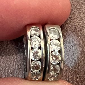 925 Sterling Silver & CZ huggies. Good quality. Click shut clasp.